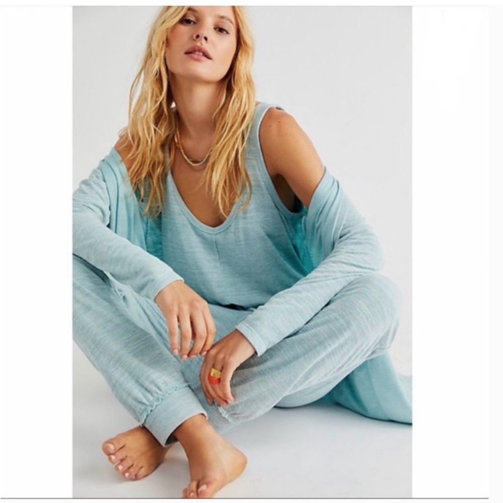 Free People Beach Bicoastal Blue Jumpsuit and Cardigan